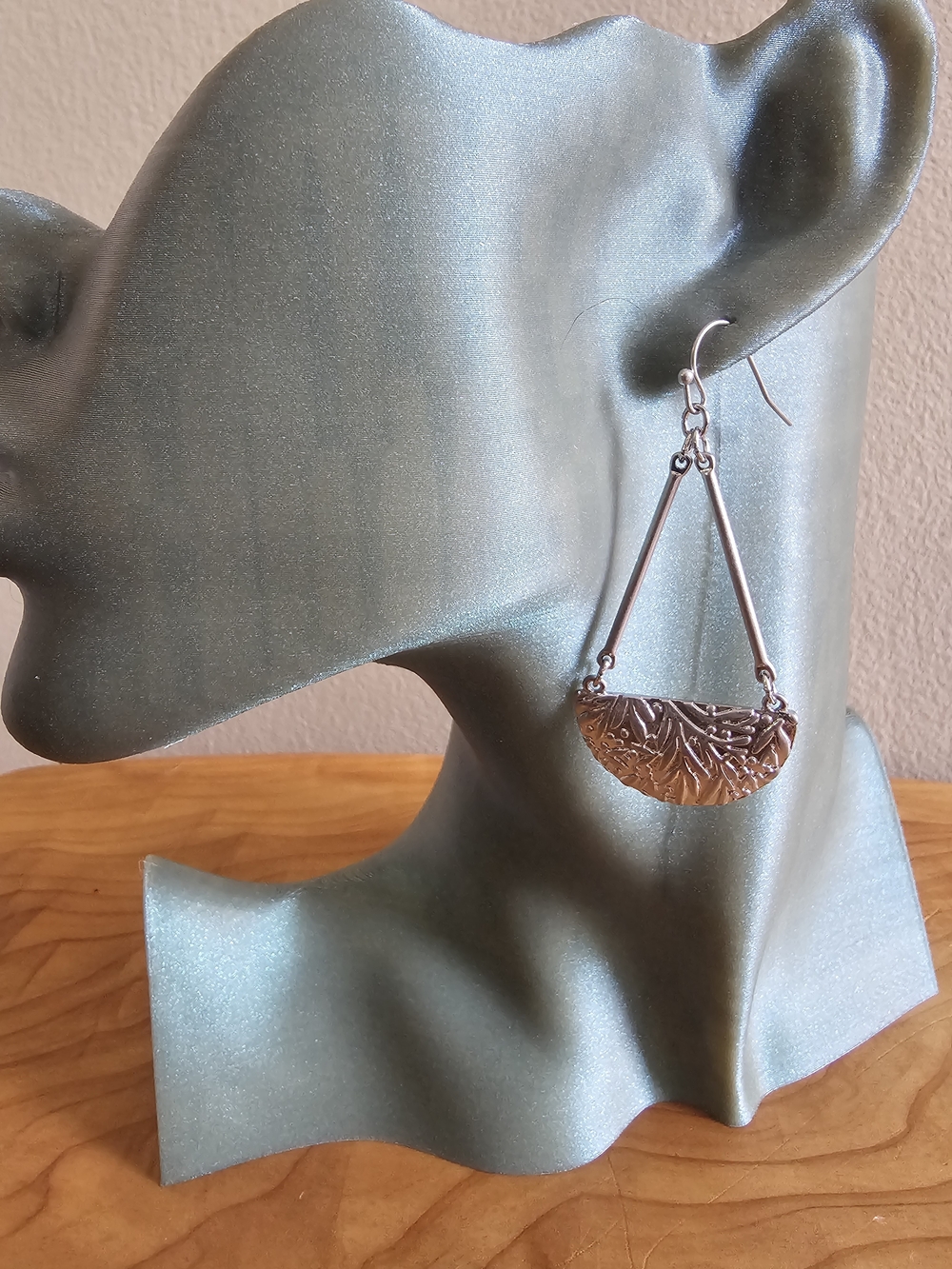 Silver Tone Floral Half-Moon Drop Earrings - Women Jewelry - Picture 2 of 6